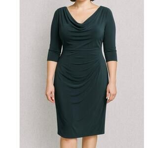 Lauren Ralph Lauren Black Cowl Neck Ruched Midi Dress 16W Plus Size cocktail